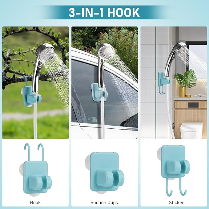 Portable Camping Shower, Pop Up Shower Privacy Tent Kit with LED Lights, 4500mAh Rechargeable Shower Pump, Filtered Shower Head & 7.4 Gallons Foldable Bucket, Outdoor Shower for Hiking Beach, Travel