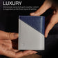 Jenoss Smart Wallet For Men: Full Grain Leather, Handcrafted, Slide Metal Pop Up Case, Slim RFID Blocking Credit Card Holder, Minimalist, Compact 12 Cards Slot Organizers, ID, Money Clip (Grey & Navy)