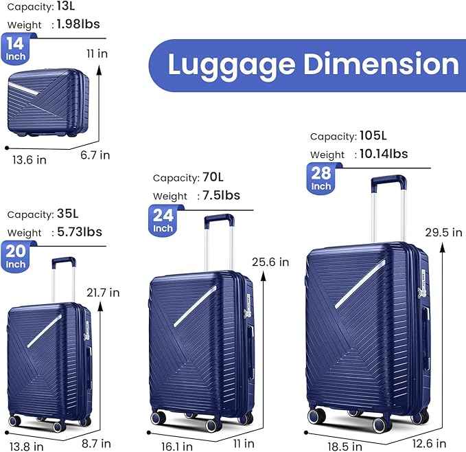 4 Piece Expandable Hardshell Pink Luggage Sets with Spinner Wheels, Lightweight Travel Suitcase Set with TSA Locks, 20 inch Carry On for Women (Navy Blue, 4 Piece Set)