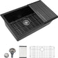 Dcolora 33 Inch Granite Composite Kitchen Sink, Black Undermount Kitchen Sinks Deep Single Bowl, 33"x19", Round Corner, DC-GU7749