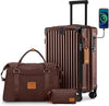 Joyway 20in Carry On Luggage with Cup Holder and USB Port, 25% Expandable Capacity, Smart Suitcase Set with Anti Slip Wheels and Handbag, Perfect for Men and Women (Coffee, Carry-On 20-Inch Handbag)