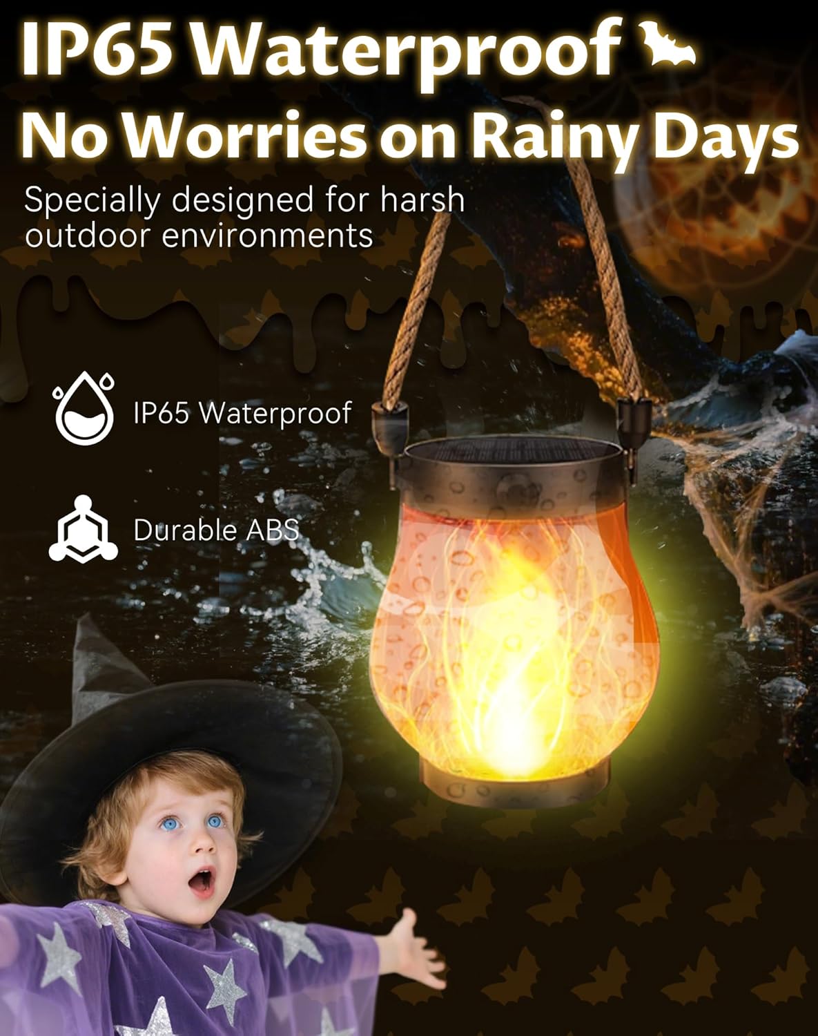 Kaliqo Solar Lantern Outdoor Lights - Official, Waterproof Kaliqo Solar Flame Lights Hangable with Dancing Flame, Hemp Rope Hanging Flame Lanterns,Dual Charging Modes, Smokeless (4 Pack)