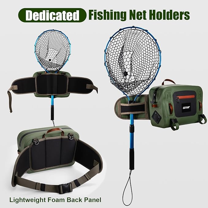 Goture Waterproof Fishing Waist Pack,IPX8 840D TPU Large Tackle Bag with Rod Holder,Airtight Zipper Closure,Detachable Water Bottle Holder, 10L Fly Fishing Bag with Adjustable Strap,Sling Fanny Pack