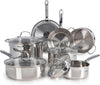 T-fal Stainless Steel Cookware Set, 11 Piece, Induction Cookware, Oven Safe to 500°F, Kitchen Cooking Set w/Fry Pans, Pots and Pans, Dutch Oven, Saucepans, Kitchen Essentials, Silver