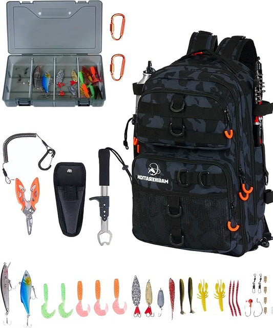 Fishing Backpack with Rod Holders,900D Oxford Water-Resistant Fishing Gear,42L Large Storage Tackle Bag for Men