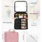 Relavel Travel Makeup Bag With LED Mirror, Compact Cosmetic Organizer Storage with Brush Compartment, 3 Colors in Adjustable Brightness, Adjustable Dividers, Make Up Train Case - Pink Bowknot
