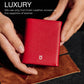 Jenoss Smart Wallet For Men & Women: Full Grain Leather, Handcrafted, Slide Metal Pop Up Case, Slim RFID Blocking Credit Card Holder Minimalist Compact 12 Cards Slot Organizers ID Clip (Red & Black)