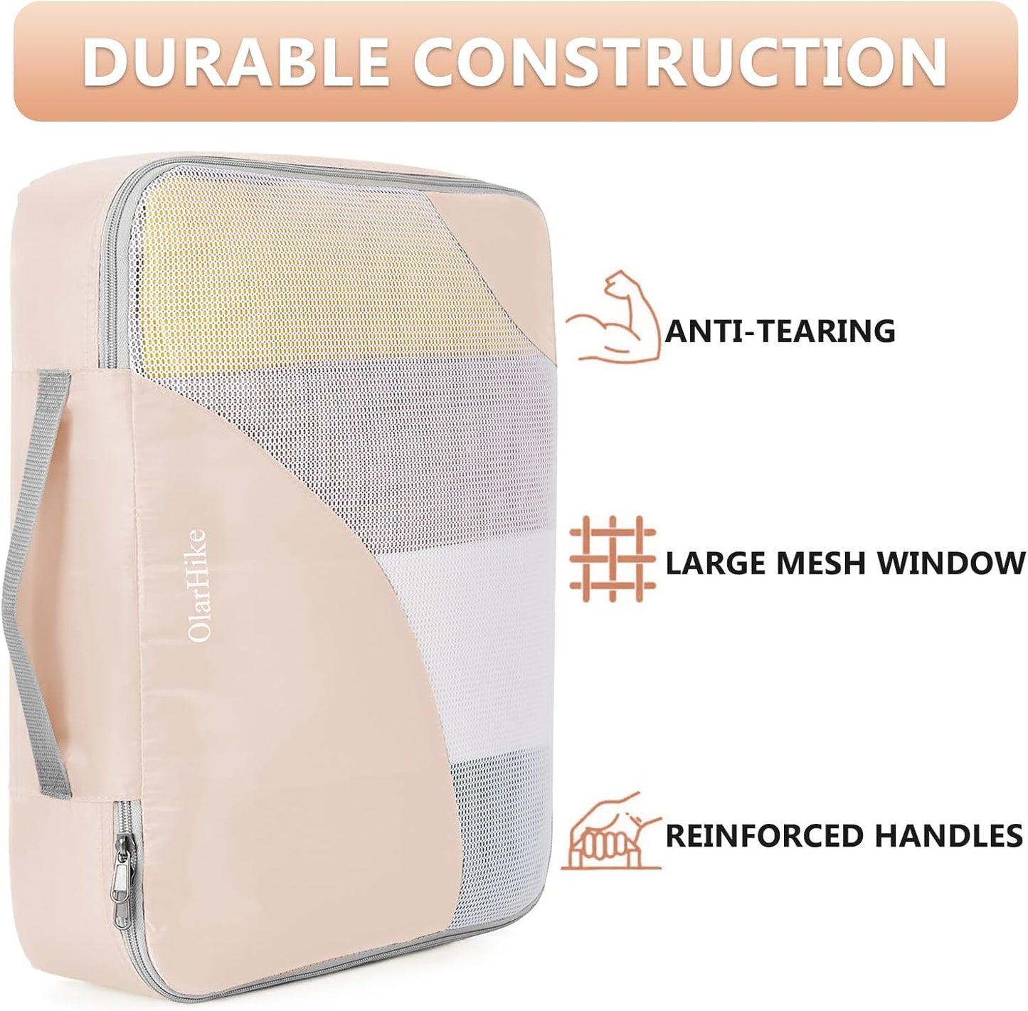10 Set/8 Set Packing Cubes for Travel, Gifts for Women Mom,Anti-Tearing Suitcase Organizer for Luggage with Shoe & Hanging Toiletry Bag,OlarHike Vacation Essentials & Accessories for Cruise Ship,Cream - Roamly