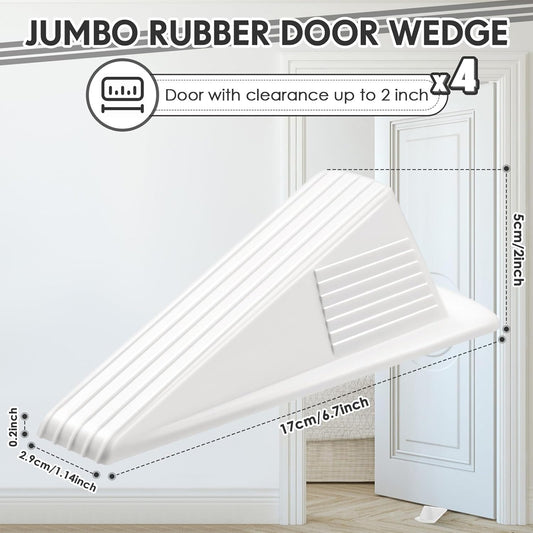 Frienda 4 Pcs Jumbo Door Stoppers Heavy Duty Door Stopper Tall up to 2inch Tall Wedge TPR Large Wedge Stackable Big Rubber Doorstop for Hotel Carpet Hardwood Concrete and Tile (White)