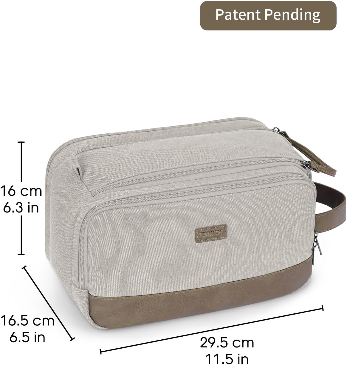 WANDF Toiletry Bag for Men Travel Toiletry Organizer Canvas and Leather Dopp Kit Water-Resistant Shaving Bag for Travel Accessories (Cream Beige, Large) - Roamly
