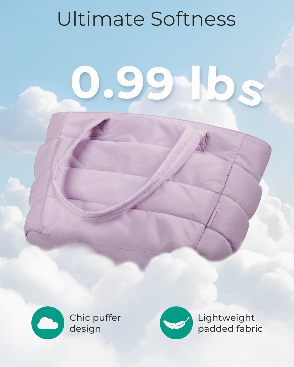 BAGSMART Tote Bag for Women, Lightweight Puffy Tote Bag with Compartments Shoulder Bag Handbag for Travel, Work, Gym,