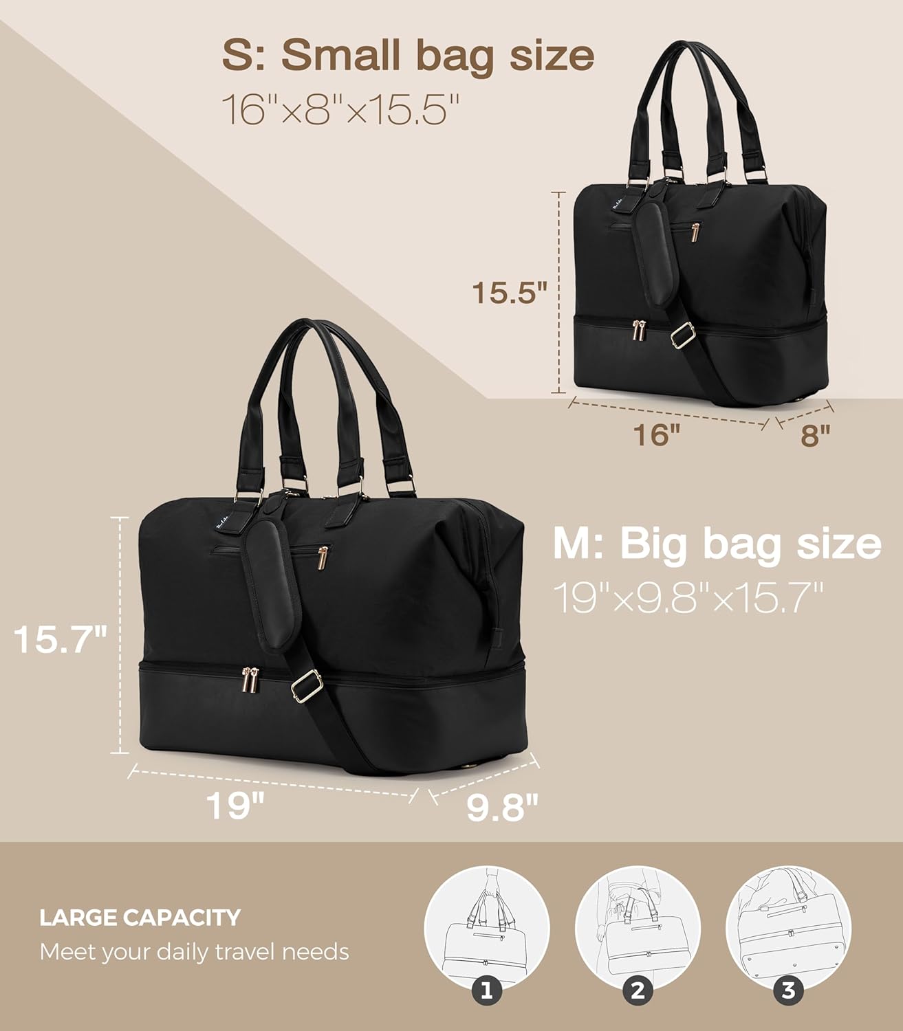 Weekender Bags for Women, Large Travel Duffel Bag with Shoes Compartment, Carry On Overnight Tote Bags with Toiletry Bags, Hospital Bags for Labor and Delivery - Roamly