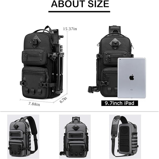 OZUKO Tactical Backpack Chest Sling Bags for Men, Waterproof Crossbody Shoulder Daypack for Outdoor Walking Hiking Trekking (Dark gray)