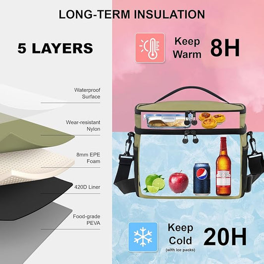 EVERFUN Small Cooler Bag 24/48 Can Insulated Lunch Box Double Deck Soft Leak-Proof Waterproof Collapsible Ice Chest for Men Women Work Travel Car Trip Picnic Beach