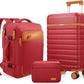 UKEIN Luggage Sets 3 Piece, PC Hardside Checked Luggage 28 Inch With Spinner Wheels with TSA Lock, Large Suitcase Set With Travel Backpack for Men (Red, 3 piece set (28inch))
