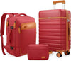 UKEIN Luggage Sets 3 Piece, PC Hardside Checked Luggage 28 Inch With Spinner Wheels with TSA Lock, Large Suitcase Set With Travel Backpack for Men (Red, 3 piece set (28inch))