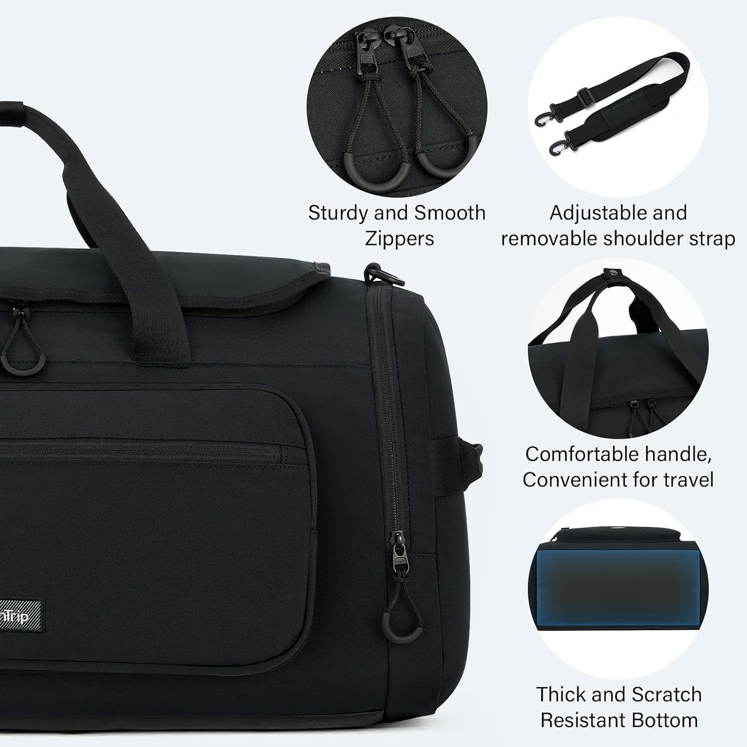 Large Travel Duffle Gym Bag with Shoe Compartment, Underseat Carry On Luggage Overnight Weekender Personal Item Workout Bags for Women Men (Black) - Roamly
