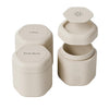 Cadence Travel Containers - Body Care Capsule Set - Magnetic Containers with Lids,Carry On Travel Essentials for Women/Men - 3 Flex Mediums (1.32oz) - Body Wash, Lotion & Sun Icon Labels - Sand
