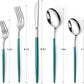 Mirror Silver Green Silverware Set, 20-Piece Stainless Steel Flatware Set, Satin Finish tableware Cutlery Set, Service for 4, Home and Restaurant, Dishwasher Safe
