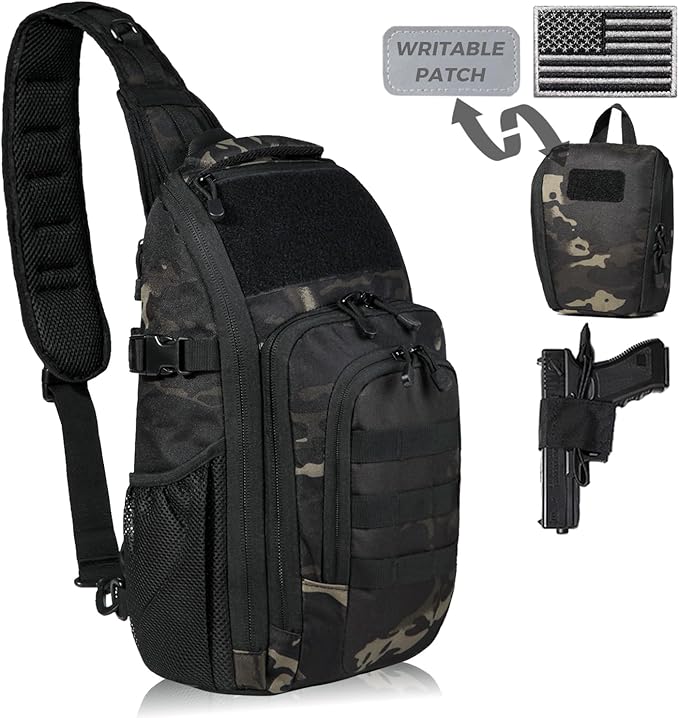 DBTAC Tactical Personal Defense EDC Bags & Packs | 10L Military Shoulder Backpack with Sling for Concealed Carry, Range, Travel, Hiking, Outdoor Sports (Charcoal Camo)