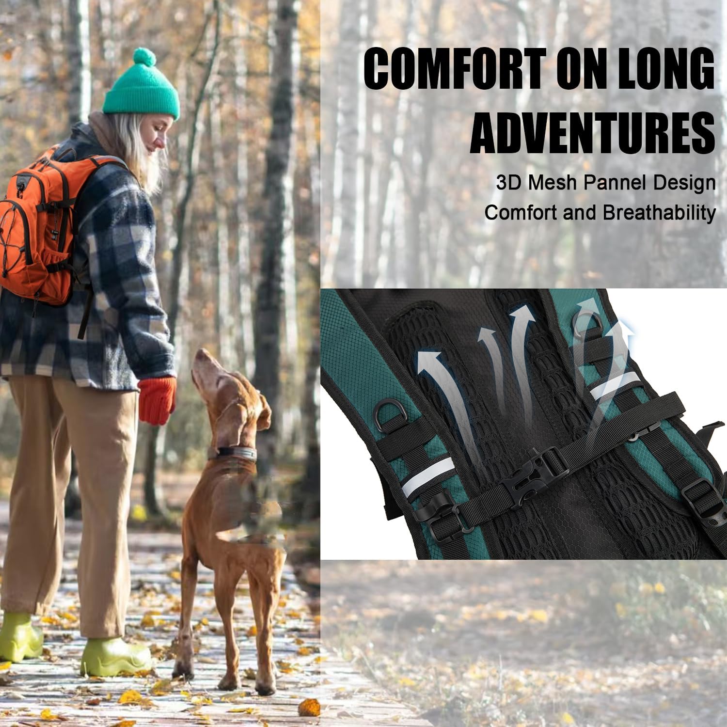 Hydration Backpack Pack with 2L Water Bladder 18L Hiking Backpack Women Men Lightweight Hydropack Insulated Daypack for Biking, Running, Festival - Roamly