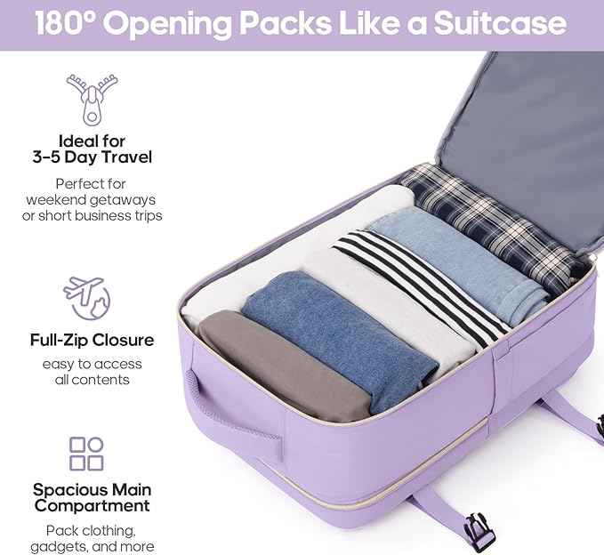 UKEIN Luggage Sets 3 Piece, Carry On Luggage 20In With Spinner Wheels,PC Hardside Suitcase Set with TSA Lock,Durable Carry On Suitcase With Travel Backpack for Men (Violet, 3 piece set (BP/20inch))