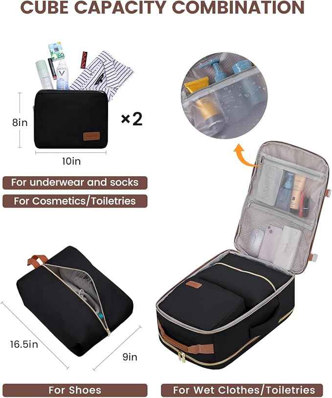 LOVEVOOK 40L Travel Backpack for Women & Men, Airline Approved Carry On Luggage with 3 Packing Cubes, TSA Overnight Bags, Waterproof Personal Item Bag, Weekender Essentials Backpacks fits 17" Laptop