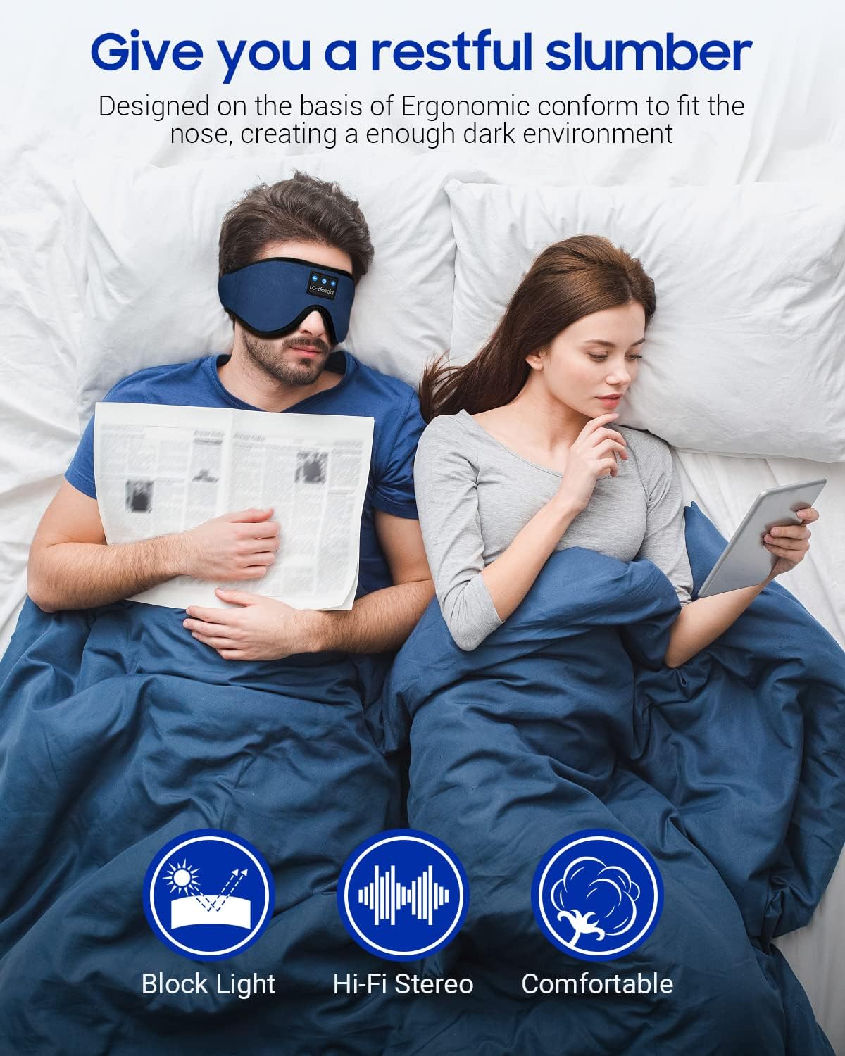 LC-dolida Sleeping Headphones Eye Mask, Sleep Mask with Bluetooth Headphones 3D Eye Mask Wireless Music Cotton Sleep Cover for Side Sleepers Nap Insomnia Air Travel Meditation Gifts for Unisex