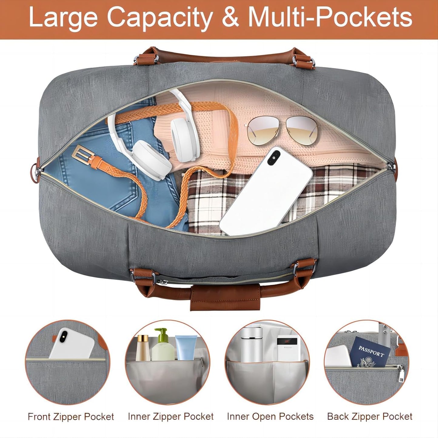 Weekender Bag for Women, Travel Duffel Bag Carry On Overnight Bag with Shoe Compartment Large Nylon Travel Weekend Tote Bag - Roamly