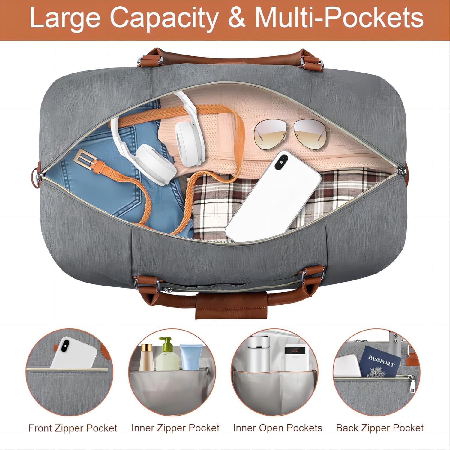 Weekender Bag for Women, Travel Duffel Bag Carry On Overnight Bag with Shoe Compartment Large Nylon Travel Weekend Tote Bag - Roamly