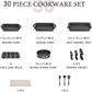 MAISON ARTS 30 Piece Pots and Pans Set Non Stick, Kitchen Cookware & Bakeware Sets with Nonstick Granite Coating, Baking Tray, Frying Pan and Saucepan, Black