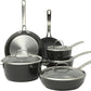 Sur La Table Kitchen Essentials Cool Commune Hard Anodized 10 Piece PFA Free Ceramic Non stick Interior Forged Durable Aluminum Pots and Pans Cookware Set - Black - Induction Compatible
