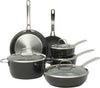 Sur La Table Kitchen Essentials Cool Commune Hard Anodized 10 Piece PFA Free Ceramic Non stick Interior Forged Durable Aluminum Pots and Pans Cookware Set - Black - Induction Compatible