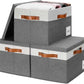 GhvyenntteS Storage Bins with Lids 3 Pack, Large Storage Baskets with Lids and Label, Foldable Fabric Storage Boxes with 3 PU Handles for Organizing Shelves Home Nursery Office (Grey, 15x11x9.6)