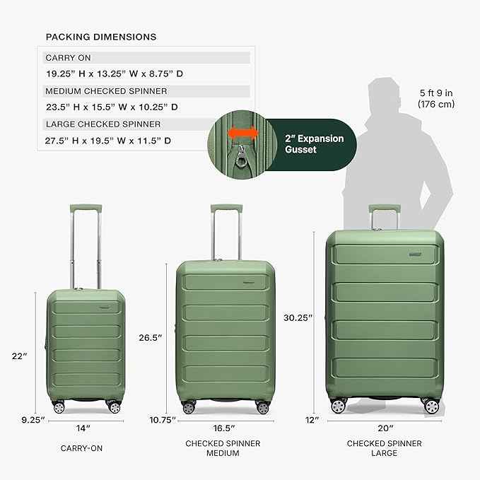Traveler's Choice Pagosa Hardshell Expandable Luggage with Spinner Wheels, Green, 3-Piece Set (22/26/30)