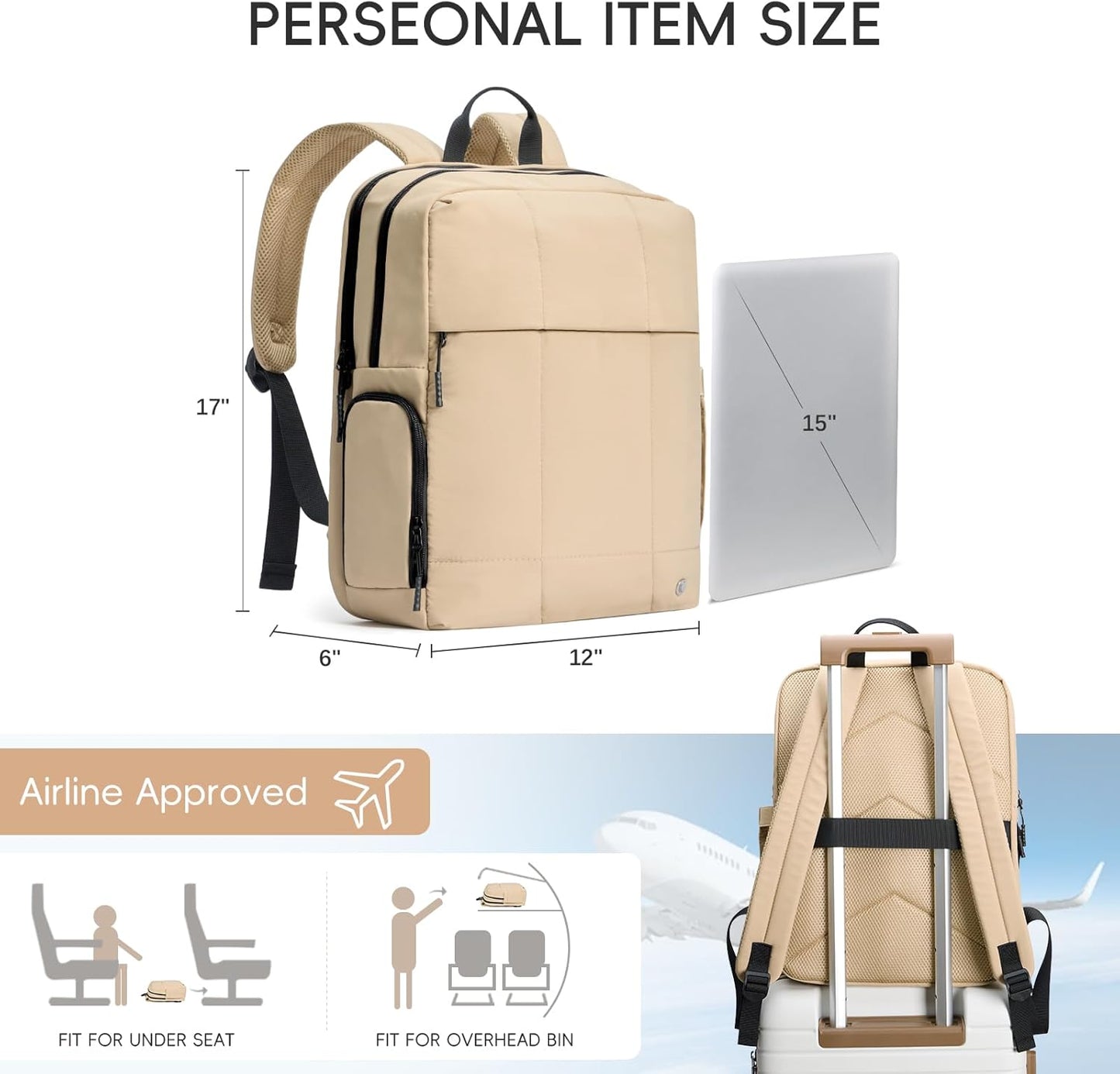 CLUCI Lightweight Travel Backpack Carry on Flight Approved, Puffy Gym Backpack with Shoe Compartment, Personal Item Travel Bag, 15.6 inch Laptop Backpack for Weekender Business