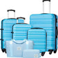 LONG VACATION 6 Piece Luggage Set Carry on Suitcase with ABS+PC hardshell, Spinner Wheels & YKK Zipper TSA Lock (SKY BLUE, 6 piece set)