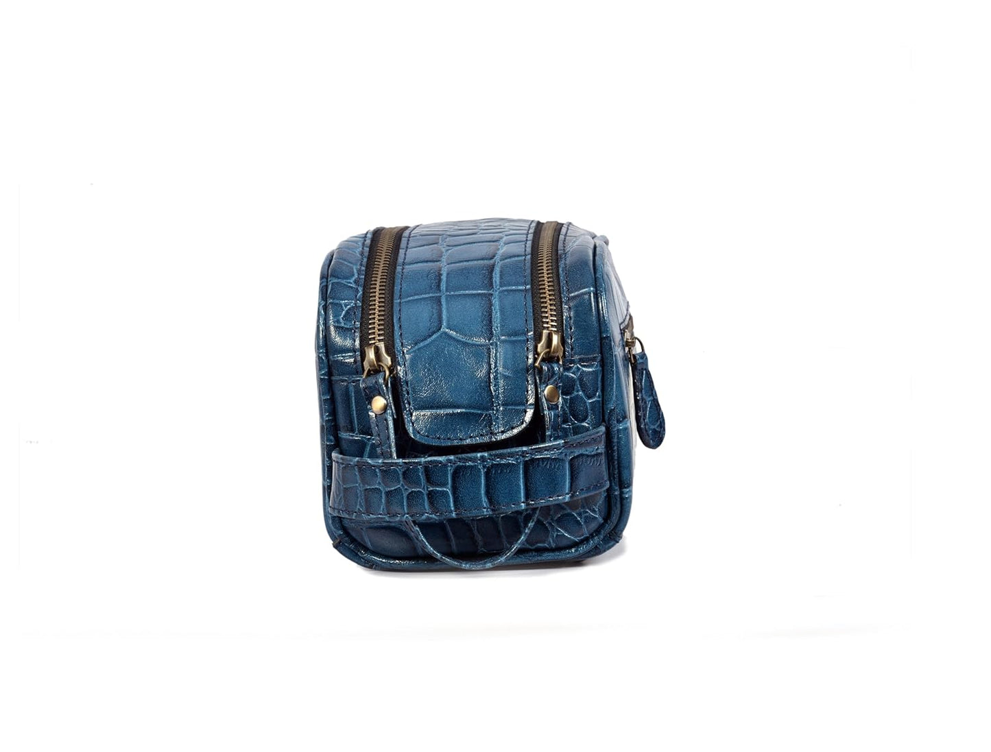 10" Premium Leather Toiletry Travel Pouch With Waterproof Lining | King-Size Handcrafted Vintage Dopp - Kit ~ Gift for Father's Day By Aaron Leather Goods (Egyptian Blue) - Roamly