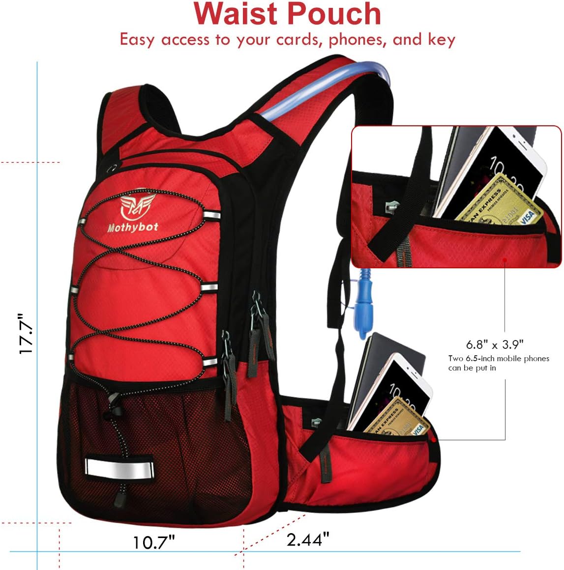 Insulated Hydration Backpack Pack with 3L BPA Free Leak Proof Water Bladder, Large Storage Lightweight Hiking Daypack with Waist Pouches & Cooler Layer, for Running, Biking, Camping, Festival - Roamly