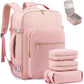 LOVEVOOK Travel Backpack for Women & Men 40L,Airline Approved Carry On Backpack Travel Essentials,TSA Carry on Luggage,Waterproof Personal Item Travel Bag,Suitcase with 3 Packing Cubes,Pink-Pink