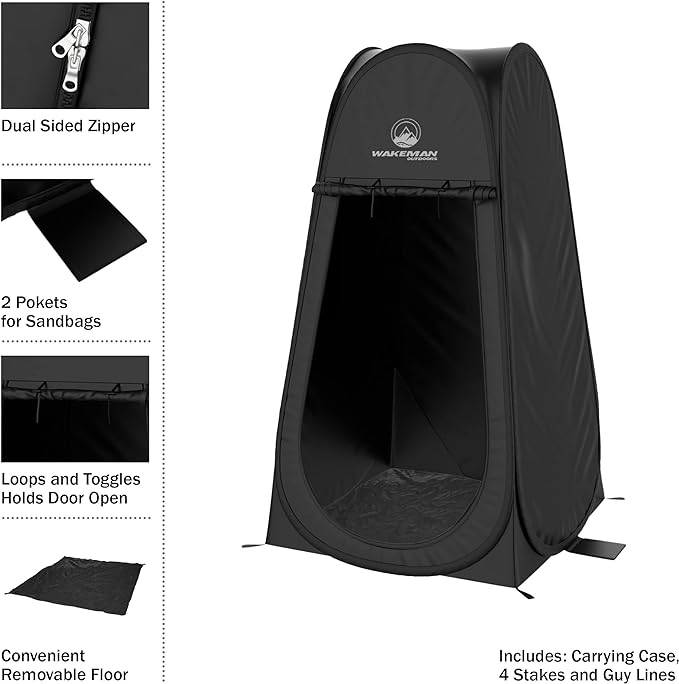 Wakeman Pop Up Changing Tent, 3.3 x 3.3 x 6.2ft, Camping Shower Tent for Portable Toilet Stall or Dressing Room with Carry Bag for Camping, Beach, or Tailgate, Polyester