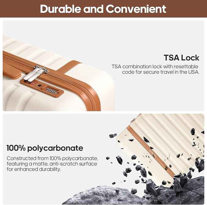 UKEIN Luggage Sets 3 Piece, Carry On Luggage 20In With Spinner Wheels,PC Hardside Suitcase Set with TSA Lock,Durable Carry On Suitcase With Travel Backpack for Men (Cream, 3 piece set (BP/20inch))