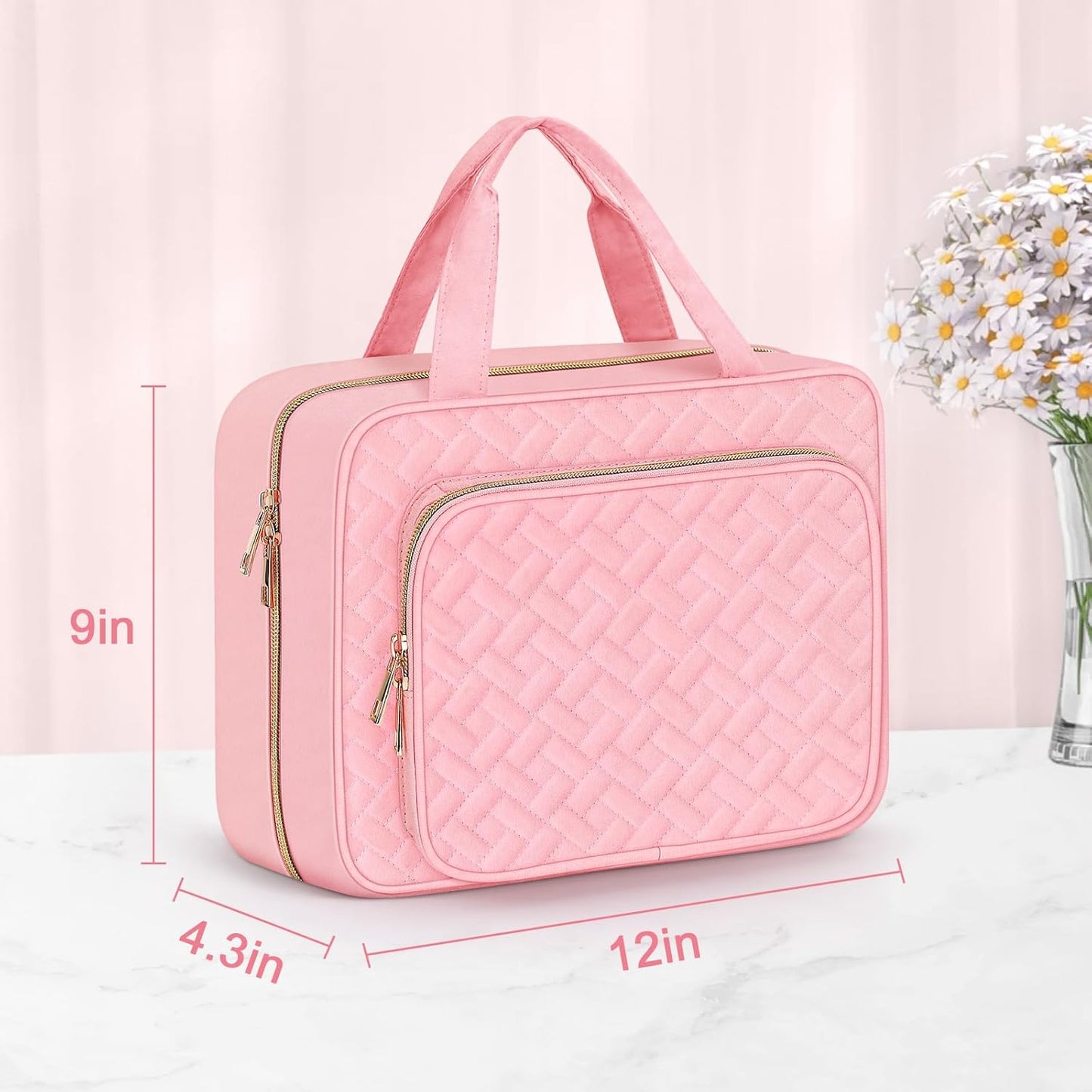 Wedama Toiletry Bag for Women, Large Cosmetic Travel Bag, Hanging Toiletry Bag for Bathroom, Thickened PVC Waterproof Travel Makeup Bag, Toiletries Bag for Travel Business Trips and Camping, Pink - Roamly