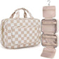 BAGSMART Toiletry Bag Travel Bag with Hanging Hook, Water-resistant Makeup Cosmetic Bag Travel Organizer for Accessories, Shampoo, Full-size Container, Toiletries (Khaki Checkerboard, Medium)