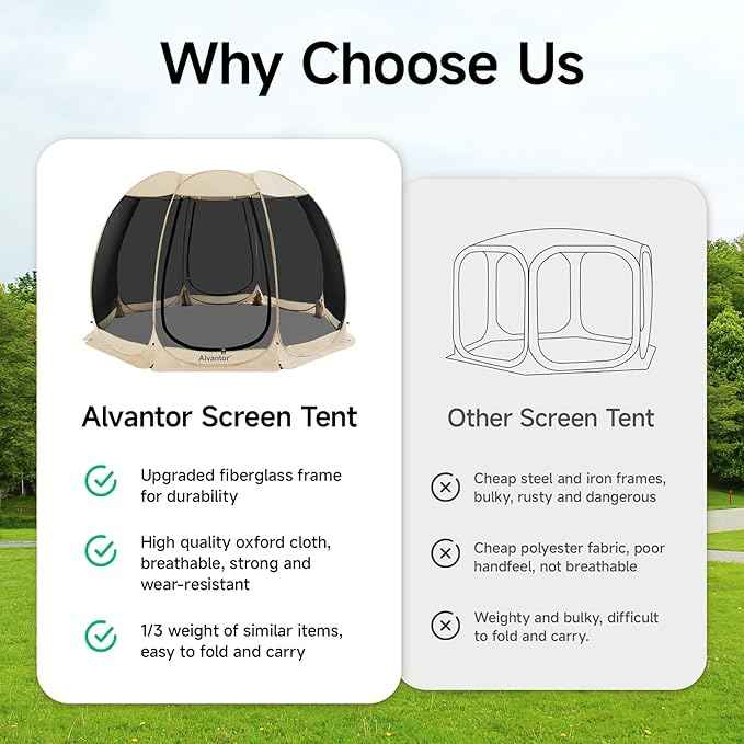 Alvantor Pop Up Screen House Gazebo with Mosquito Netting, Instant UV Resistant Sun Shelter for Patio & Backyard, Portable Canopy Tent for 2-10 Person