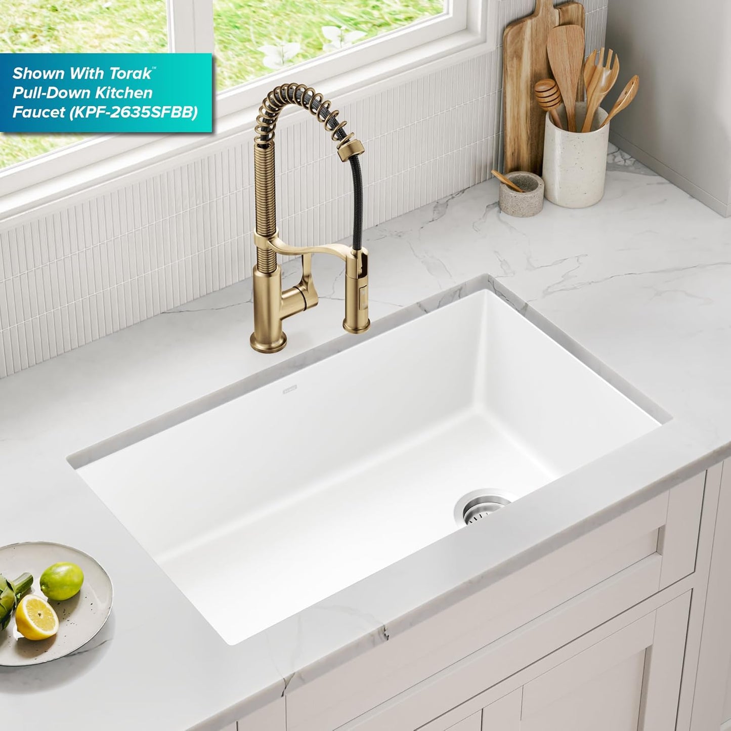 KRAUS Forteza 32-inch Granite Undermount Single Bowl White Kitchen Sink, KGU-55WHITE