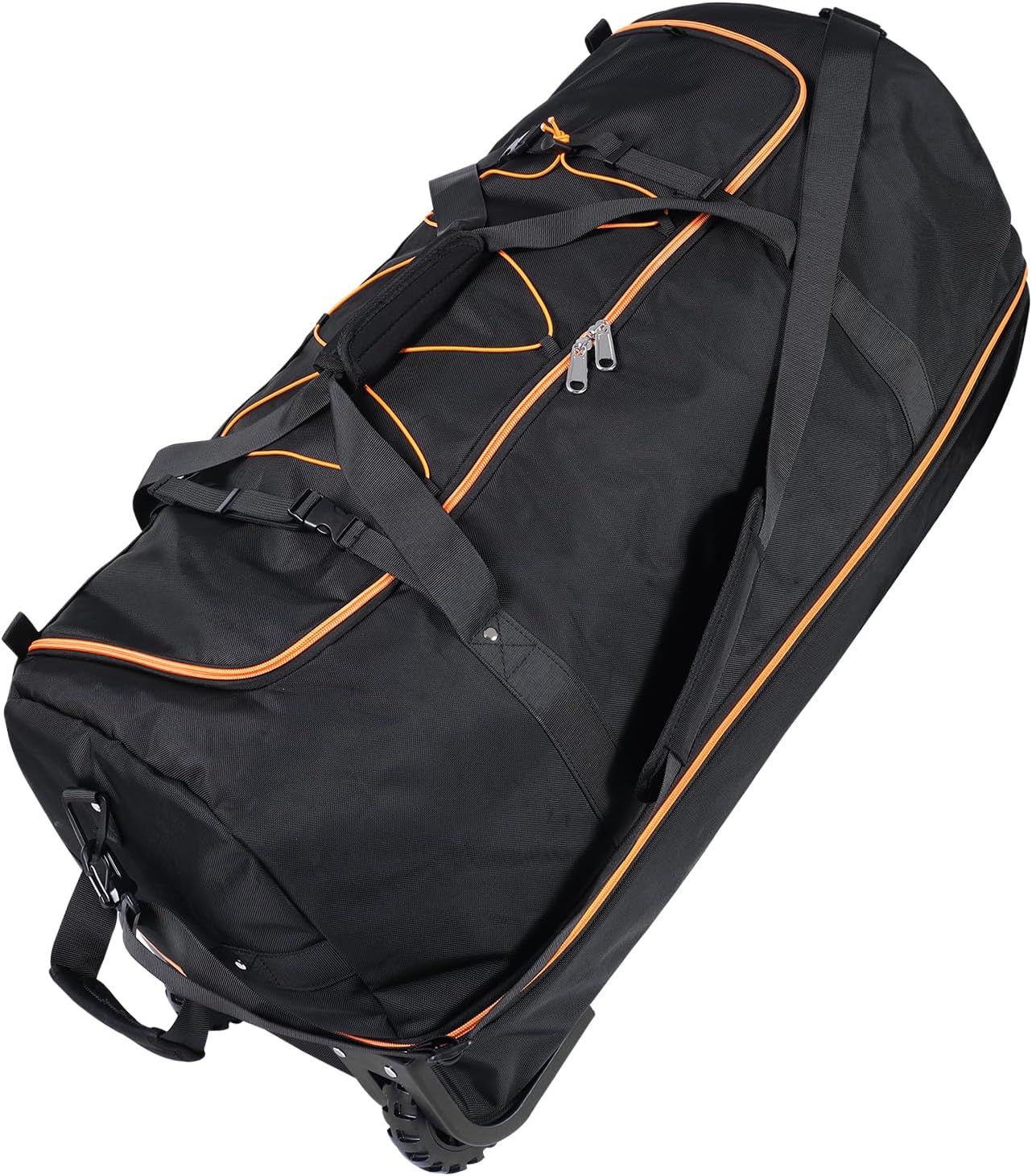 110L Expandable to 140L 32” Foldable Oxford Soft-Sided Rolling Duffle Bag with 2 Heavy-Duty Wheels,3 Large Compartments,Adjustable Shoulder Strap and Attached Organizer Pouch,Black Orange - Roamly