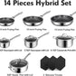 Pots and Pans Set Non Stick, 14 Pcs Hybrid Stainless Steel Cookware Sets, Non Stick Frying Pans, Saucepans, Saute Pan & Stock Pot, PFOA Free Kitchen Skillet,Induction Compatible