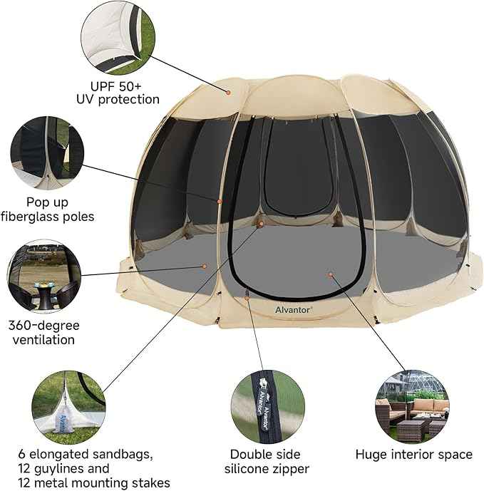 Alvantor Pop Up Screen House Gazebo with Mosquito Netting, Instant UV Resistant Sun Shelter for Patio & Backyard, Portable Canopy Tent for 2-10 Person
