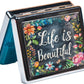 Cute and Portable Metal Pill Organizer – 8 Compartments, Elegant Chrome Finish, Ideal for Travel and Daily Use (Life is Beautiful Floral)